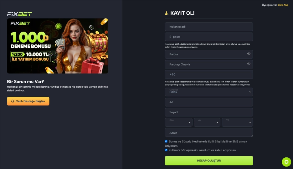 Fixbet Kayıt Adımları
